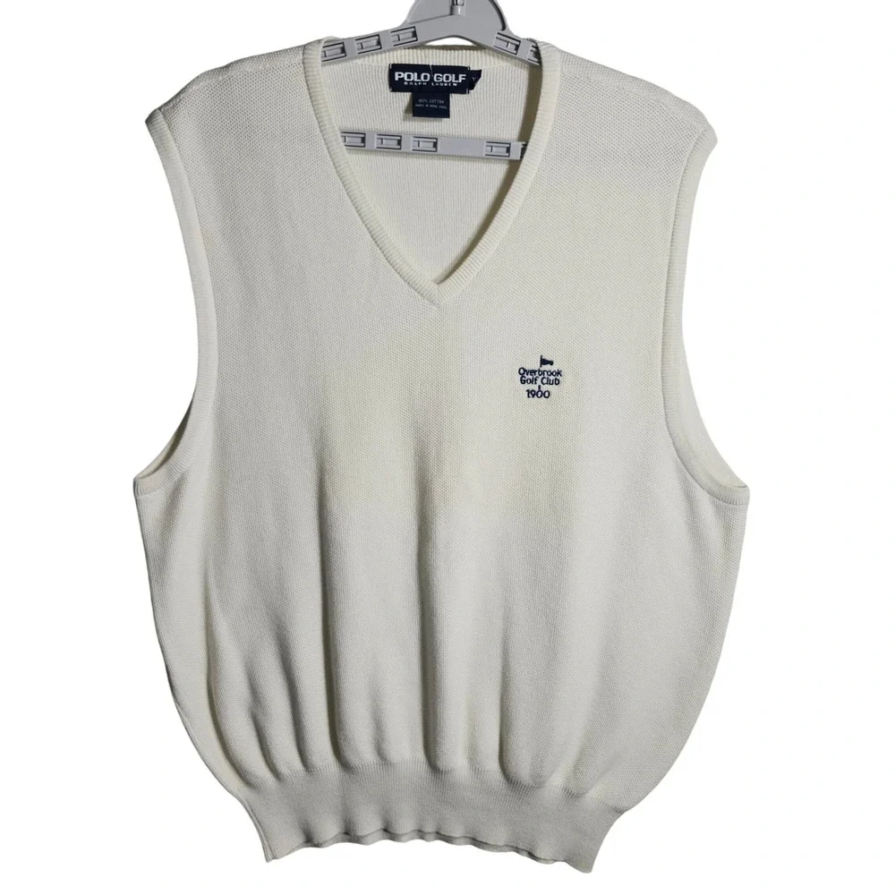 Polo Golf Ralph Lauren Vest Mens XL Overbrook Golf Club Sleeveless Ivory**LOGO**
